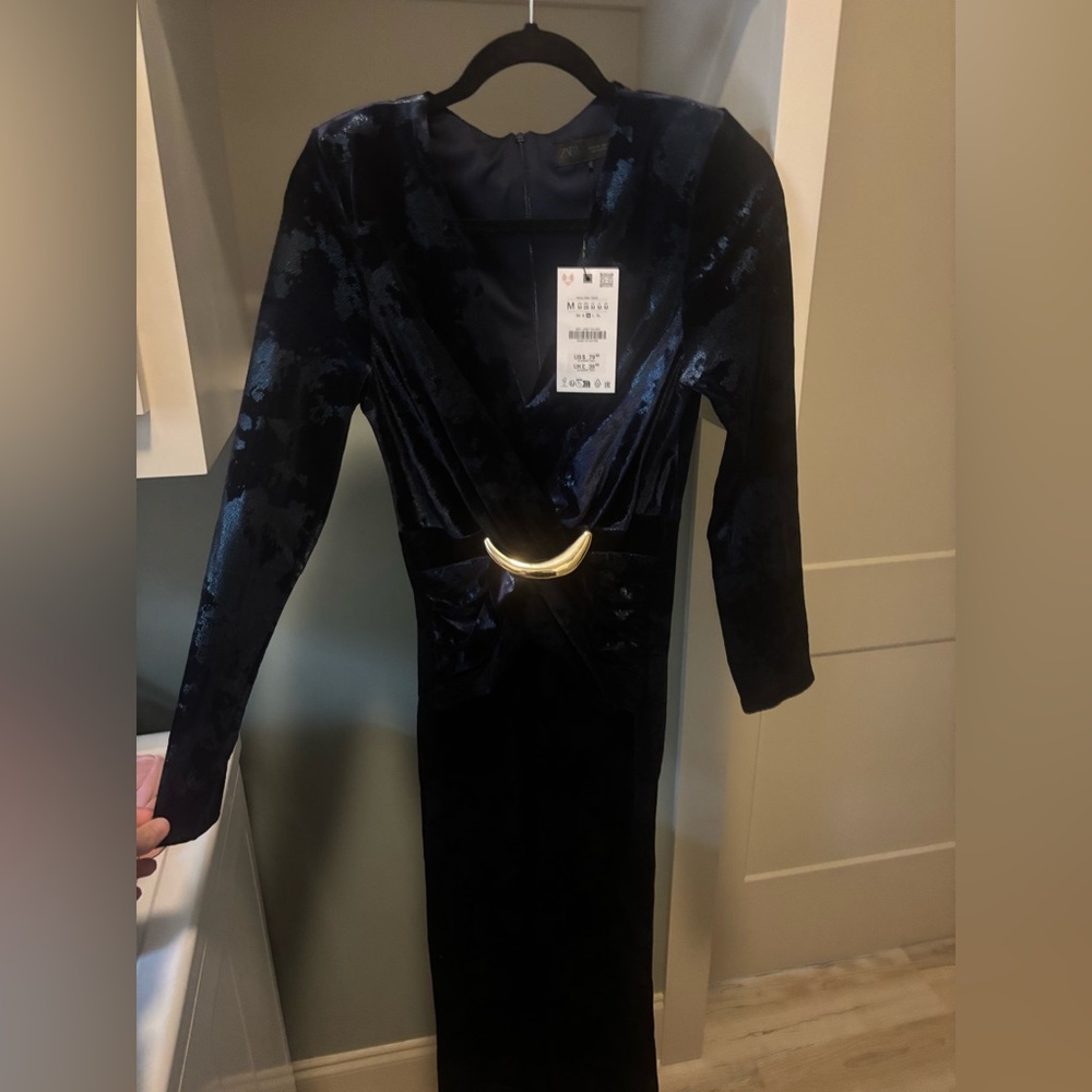 Zara Midnight Blue Long Sleeve Dress